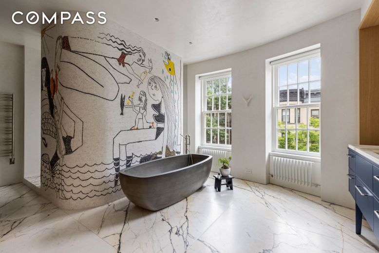 Bathroom, Free Standing Baths, Interior, Marble, Recessed Lighting