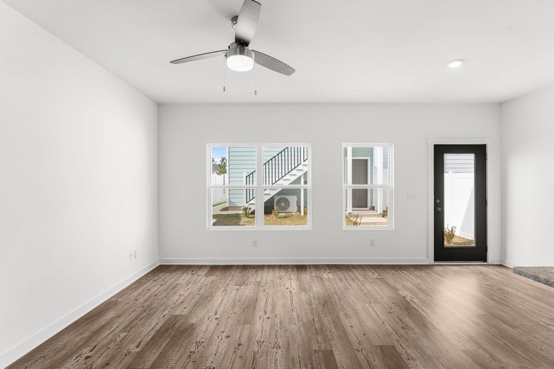 Empty room, Interior, Recessed Lighting, Wood Texture Flooring