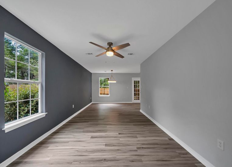 Empty room, Interior, Pendant Lights, Wood Texture Flooring