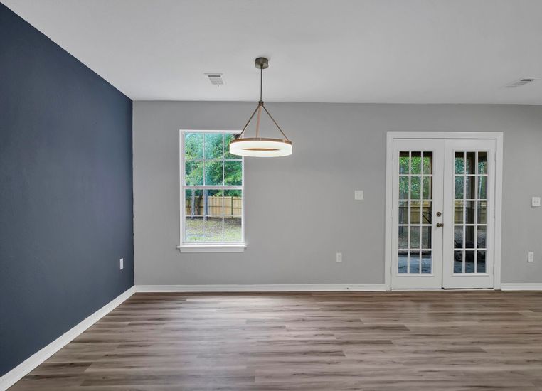 Empty room, Interior, Pendant Lights, Wood Texture Flooring