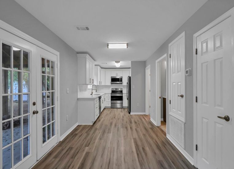 Interior, Kitchen, Stainless Steel Appliances, Wood Texture Flooring