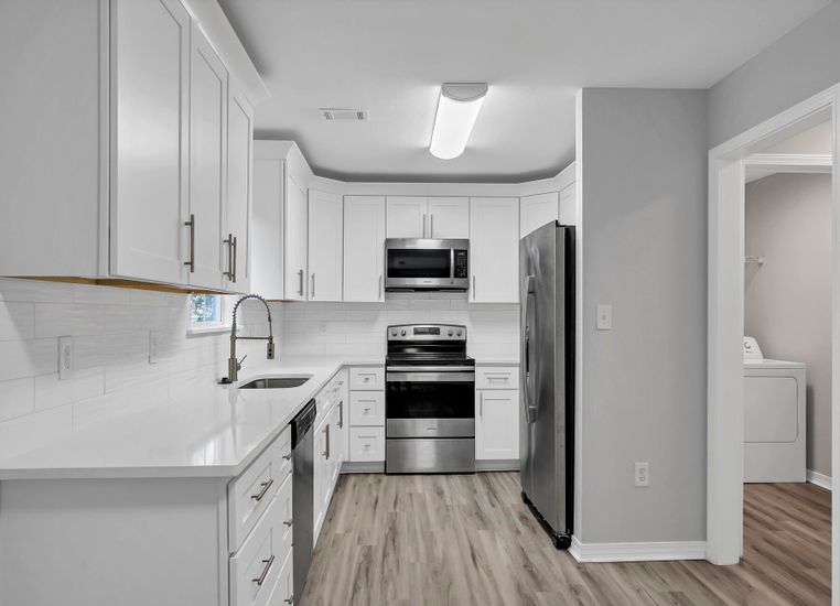 Interior, Kitchen, Stainless Steel Appliances, Wood Texture Flooring