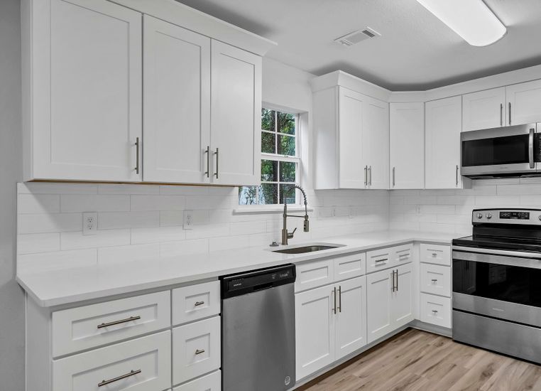 Interior, Kitchen, Stainless Steel Appliances, Wood Texture Flooring