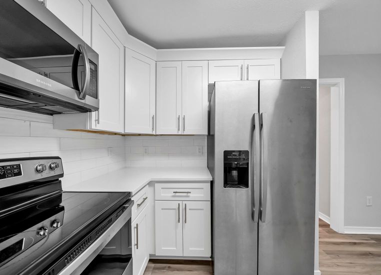 Interior, Kitchen, Stainless Steel Appliances, Wood Texture Flooring