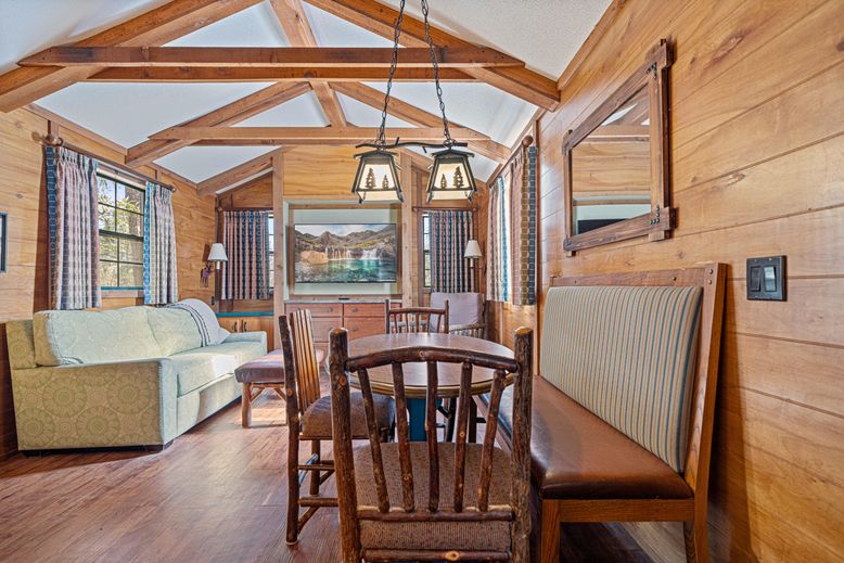 Dining room, Interior, Living room, Pendant Lights, Wooden Beams, Wood Texture Flooring, Wooden Walls