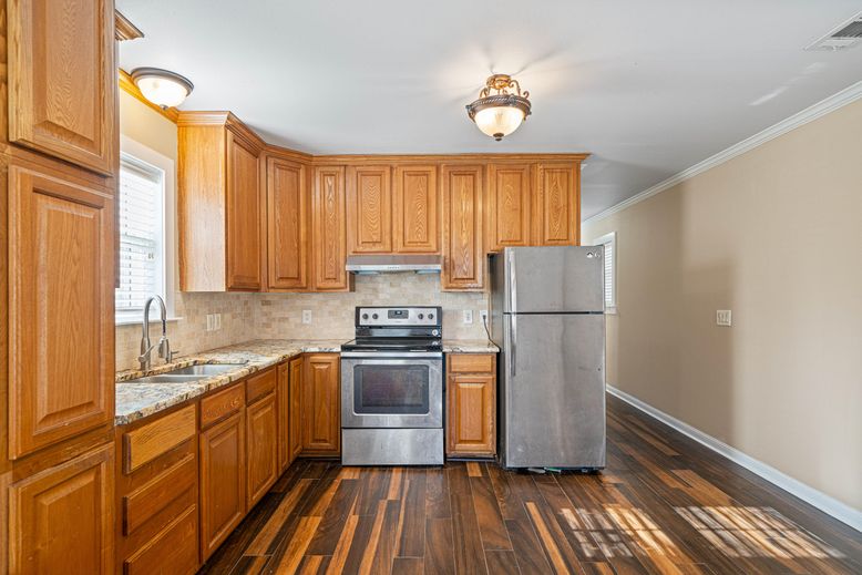 Interior, Kitchen, Stainless Steel Appliances, Wood Texture Flooring
