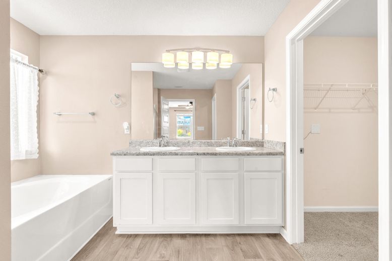 Bathroom, Dual Sink Vanities, Interior, Wood Texture Flooring