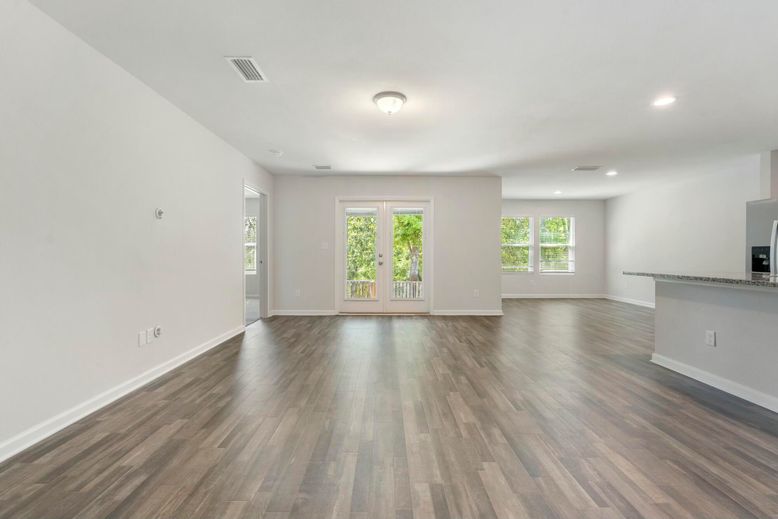 Empty room, Interior, Recessed Lighting, Wood Texture Flooring