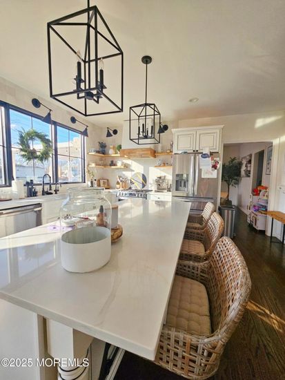 Interior, Kitchen, Pendant Lights, Stainless Steel Appliances, Wood Texture Flooring