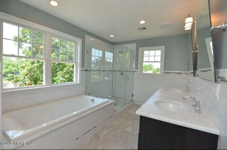 Bathroom, Dual Sink Vanities, Glass Shower, Interior, Recessed Lighting
