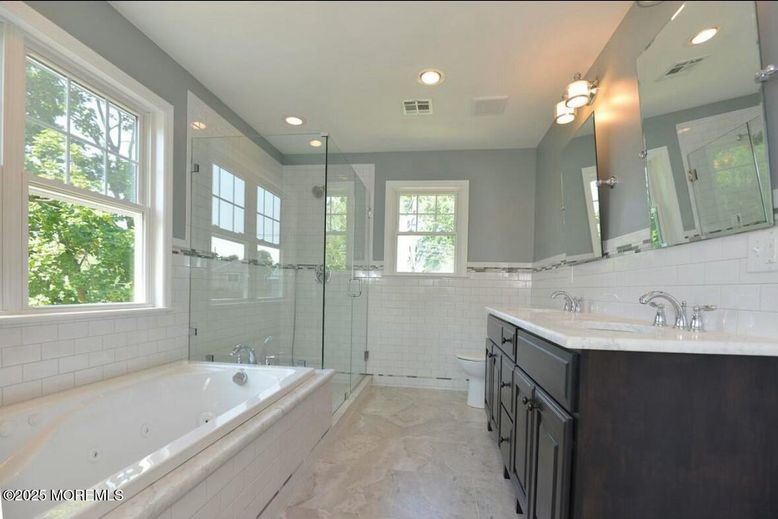 Bathroom, Dual Sink Vanities, Glass Shower, Interior, Recessed Lighting