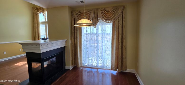 Fireplace, Interior, Pendant Lights, Wood Texture Flooring