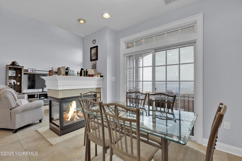 Dining room, Fireplace, Interior, Recessed Lighting