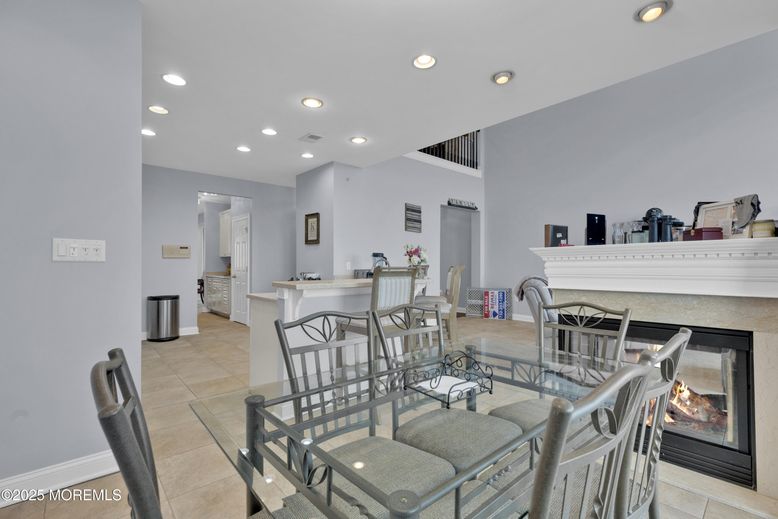 Dining room, Fireplace, Interior, Recessed Lighting