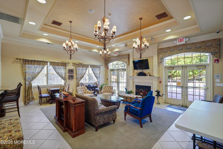 Chandelier, Dining room, Fireplace, Interior, Living room, Recessed Lighting