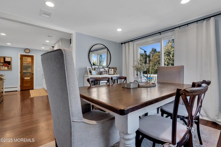 Dining room, Interior, Recessed Lighting, Wood Texture Flooring