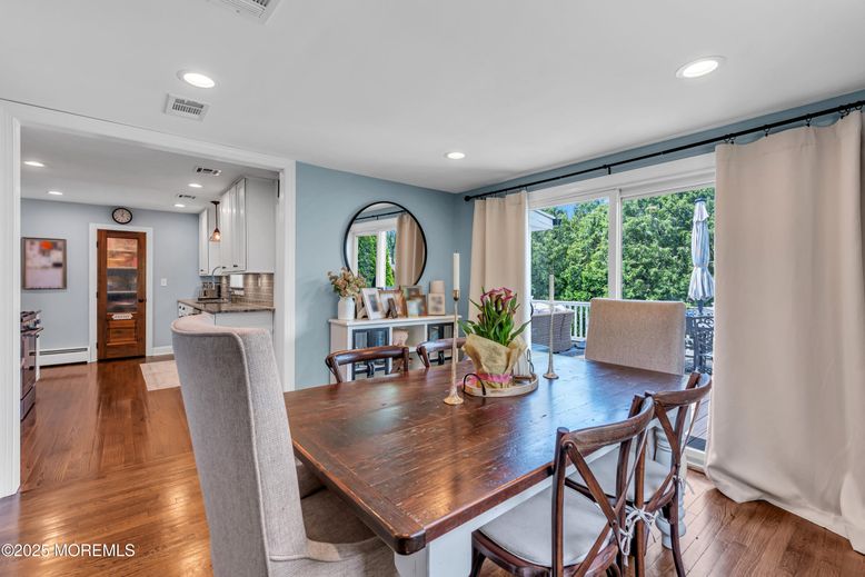 Dining room, Interior, Recessed Lighting, Wood Texture Flooring
