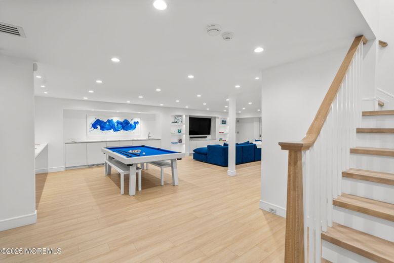 Billiard Table, Game Room, Interior, Recessed Lighting, Wood Texture Flooring