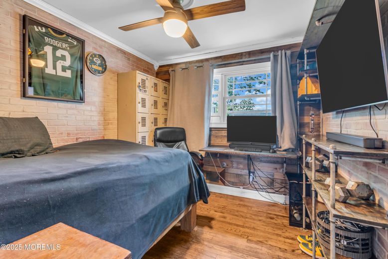 Bedroom, Interior, Stone Walls, Wood Texture Flooring