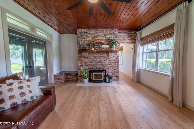 Fireplace, Interior, Stone Walls, Wooden Ceilings, Wood Texture Flooring