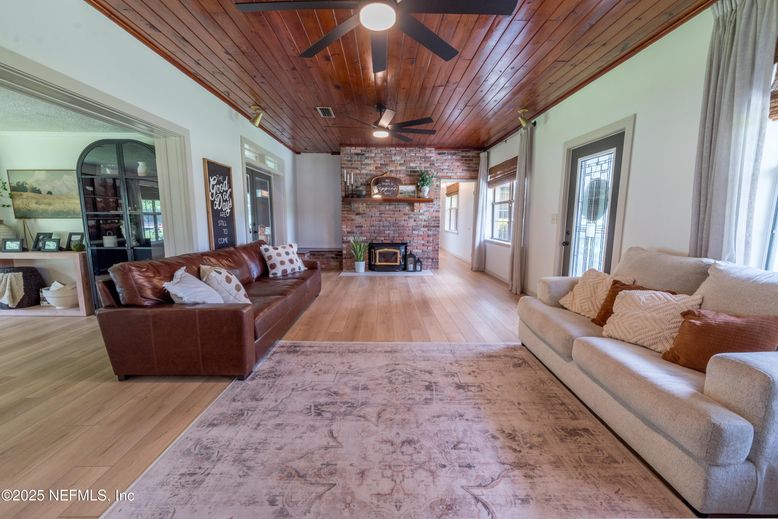 Fireplace, Interior, Living room, Stone Walls, Wooden Ceilings, Wood Texture Flooring
