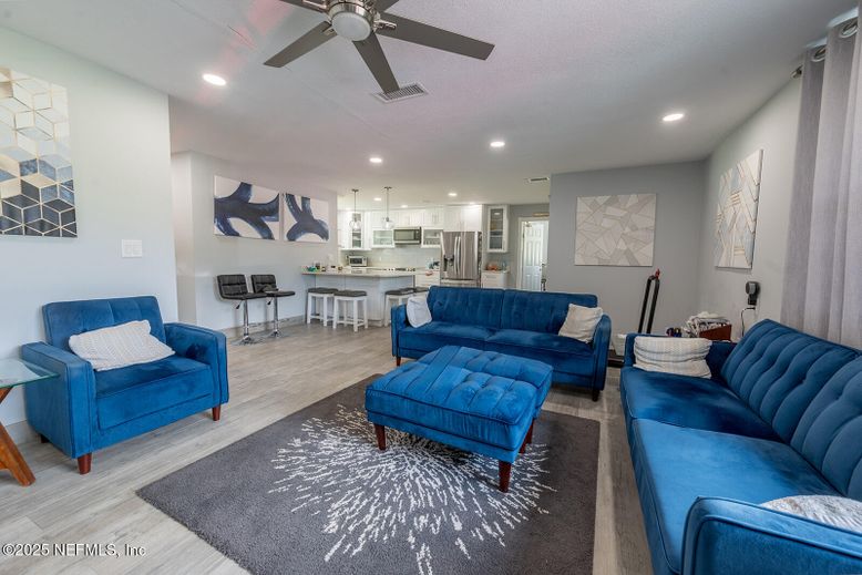 Interior, Kitchen, Living room, Recessed Lighting, Stainless Steel Appliances, Wood Texture Flooring