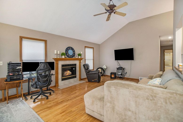 Fireplace, Home Office, Interior, Living room, Wood Texture Flooring