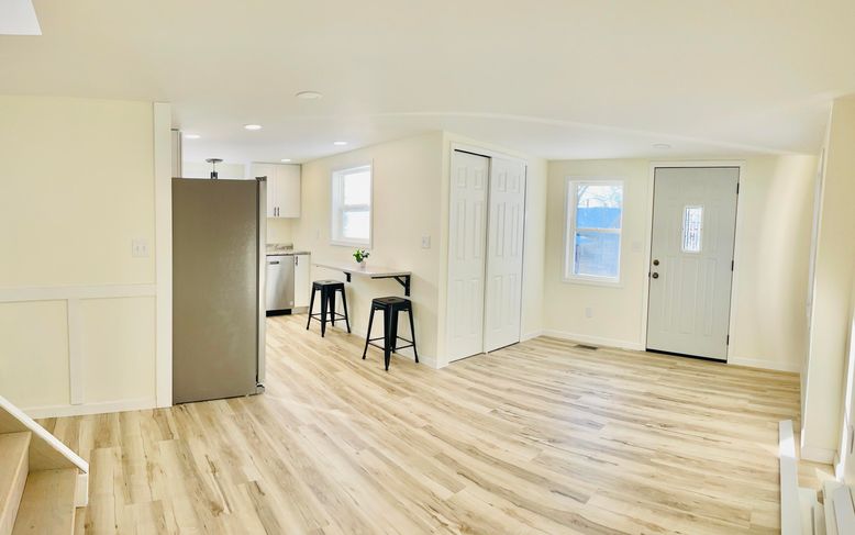 Interior, Kitchen, Recessed Lighting, Wood Texture Flooring