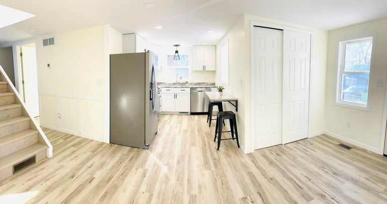 Interior, Kitchen, Recessed Lighting, Wood Texture Flooring