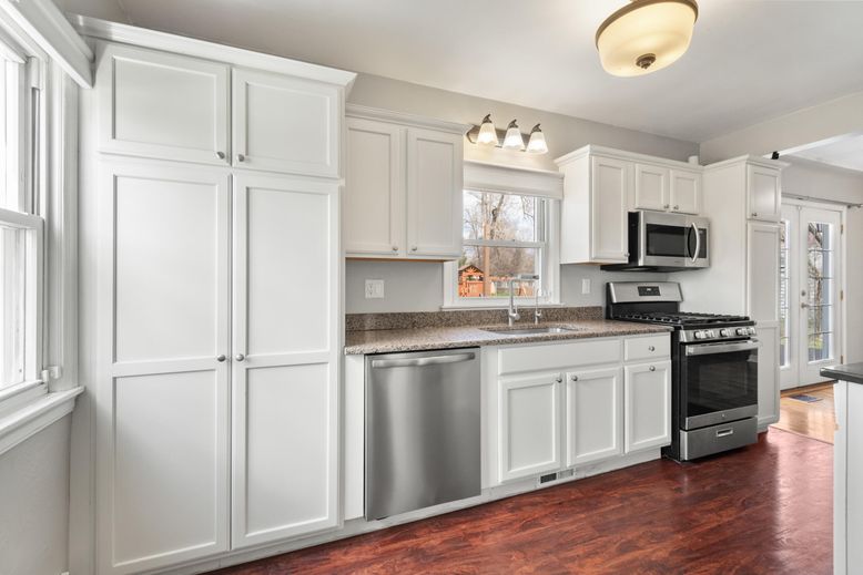 Interior, Kitchen, Stainless Steel Appliances, Wood Texture Flooring