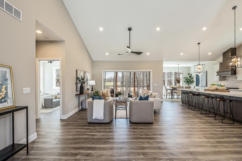 Dining room, Interior, Kitchen, Living room, Pendant Lights, Recessed Lighting, Wood Texture Flooring