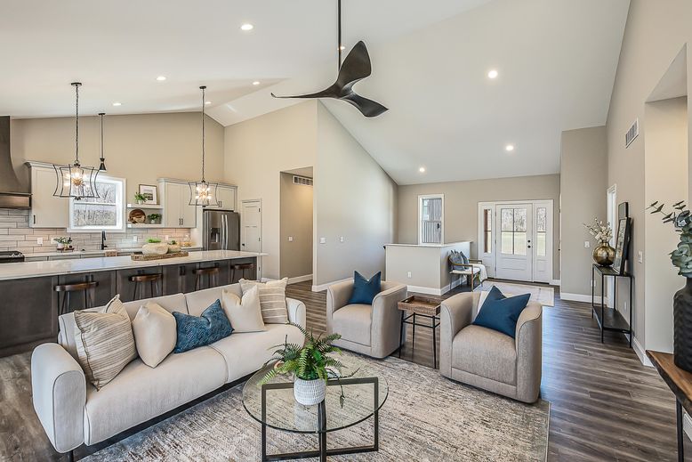 Interior, Kitchen, Living room, Pendant Lights, Recessed Lighting, Wood Texture Flooring