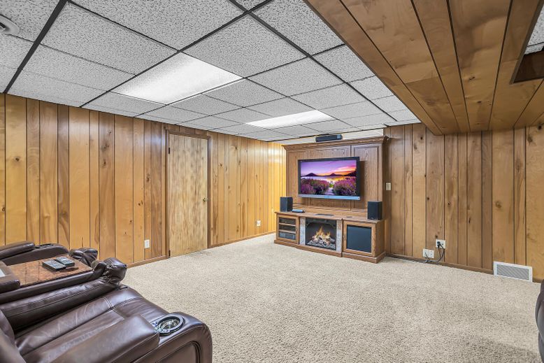 Home Theatre Room, Fireplace, Interior, Wooden Walls