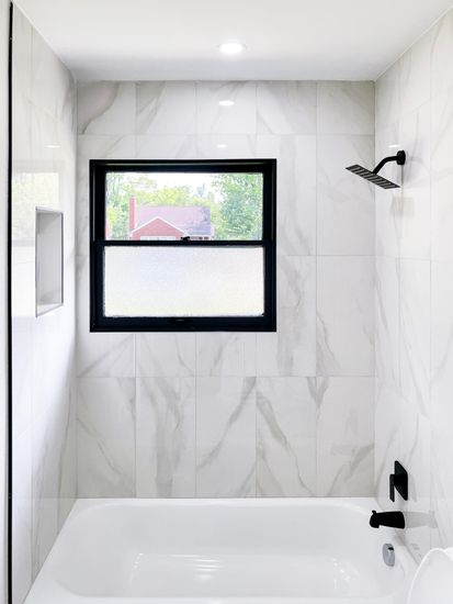 Bathroom, Interior, Marble Walls, Recessed Lighting