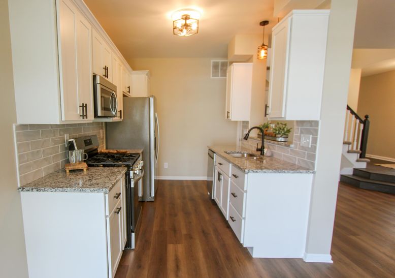 Interior, Kitchen, Pendant Lights, Stainless Steel Appliances, Wood Texture Flooring