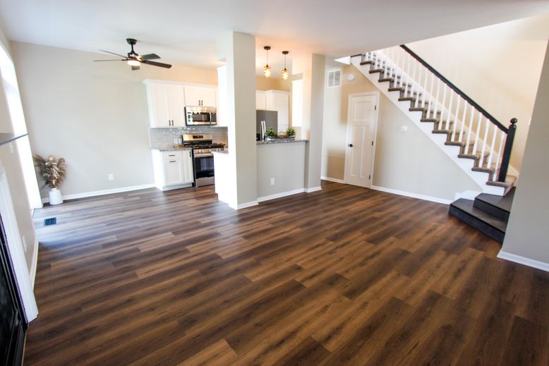 Interior, Kitchen, Pendant Lights, Stainless Steel Appliances, Wood Texture Flooring