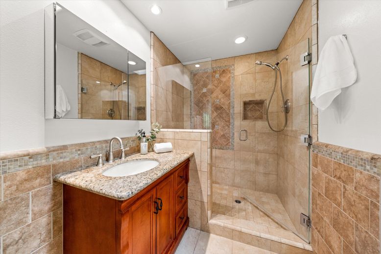 Bathroom, Glass Shower, Interior, Recessed Lighting