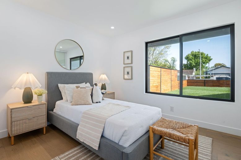 Bedroom, Interior, Recessed Lighting, Wood Texture Flooring