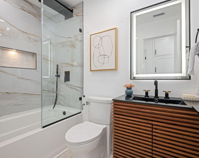 Bathroom, Glass Shower, Interior, Marble Walls