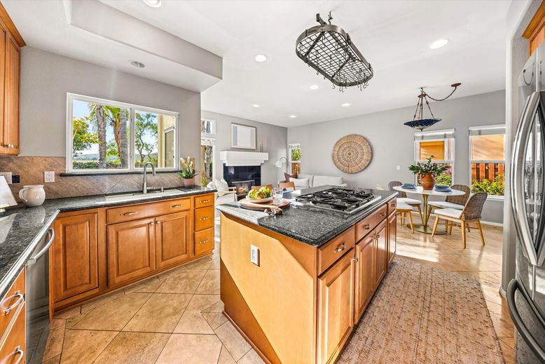Dining room, Fireplace, Interior, Kitchen, Recessed Lighting, Stainless Steel Appliances