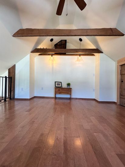 Empty room, Interior, Pendant Lights, Wooden Beams, Wood Texture Flooring