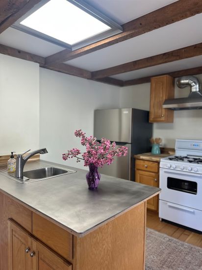 Interior, Kitchen, Stainless Steel Appliances, Wooden Beams, Wood Texture Flooring