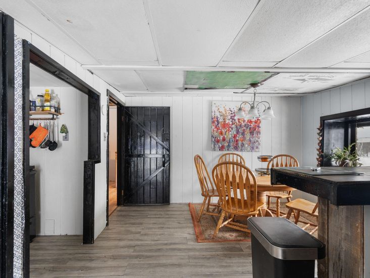 Dining room, Interior, Pendant Lights, Wood Texture Flooring