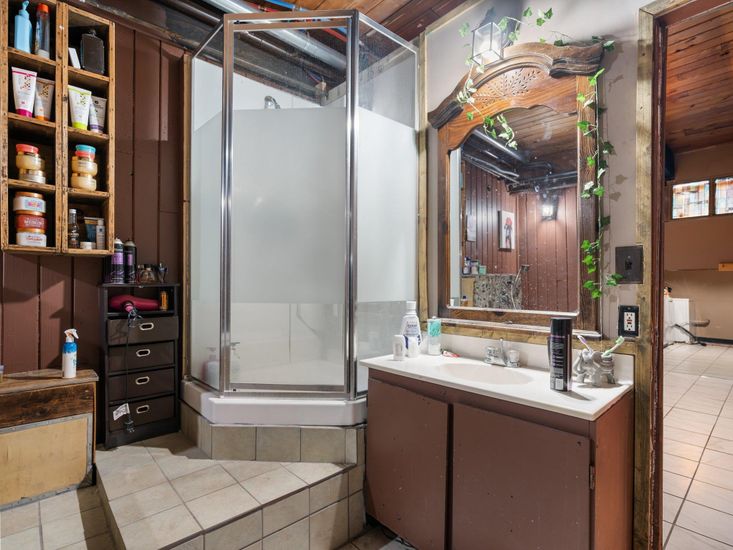 Bathroom, Glass Shower, Interior, Wooden Walls