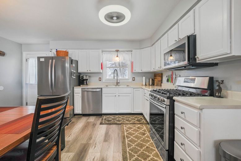 Interior, Kitchen, Pendant Lights, Stainless Steel Appliances, Wood Texture Flooring