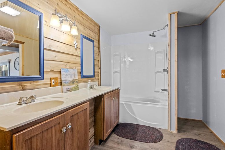 Bathroom, Dual Sink Vanities, Interior, Wood Texture Flooring