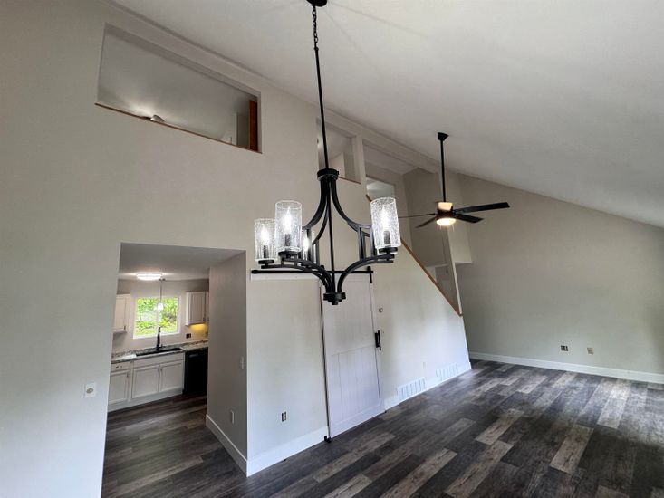 Interior, Kitchen, Pendant Lights, Wood Texture Flooring