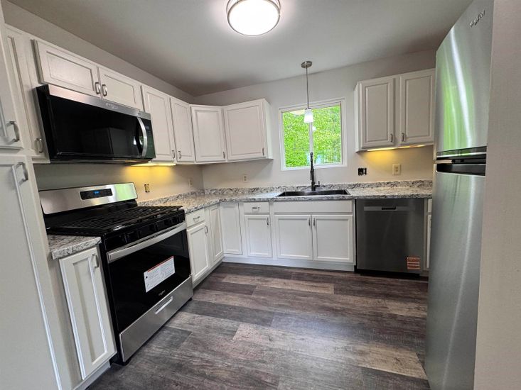 Interior, Kitchen, Pendant Lights, Stainless Steel Appliances, Wood Texture Flooring