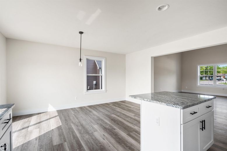 Empty room, Interior, Kitchen, Pendant Lights, Wood Texture Flooring