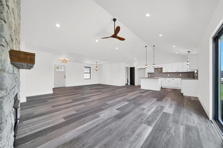 Interior, Kitchen, Pendant Lights, Recessed Lighting, Wood Texture Flooring
